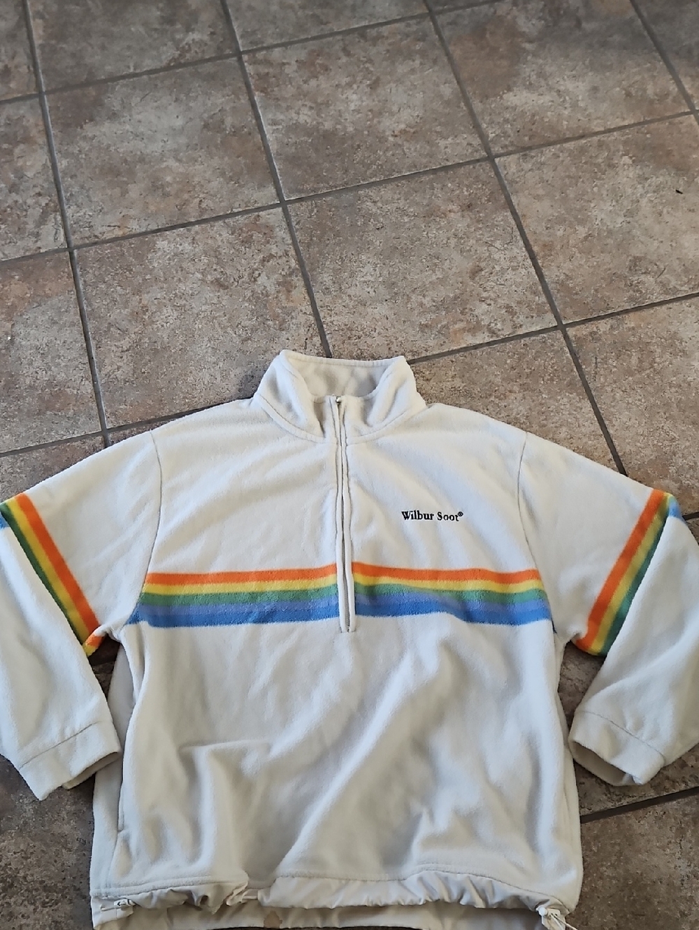 Wilbur Soot White Half-Zip Pullover with Rainbow Stripes Pullover Hoodie
